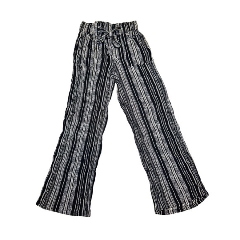 Black White Striped Wide Leg Pants Flowy Boho Lounge XS